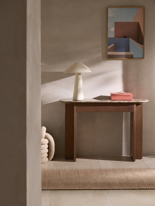 Zumi Wooden Console Table with Marble Top and Drawer