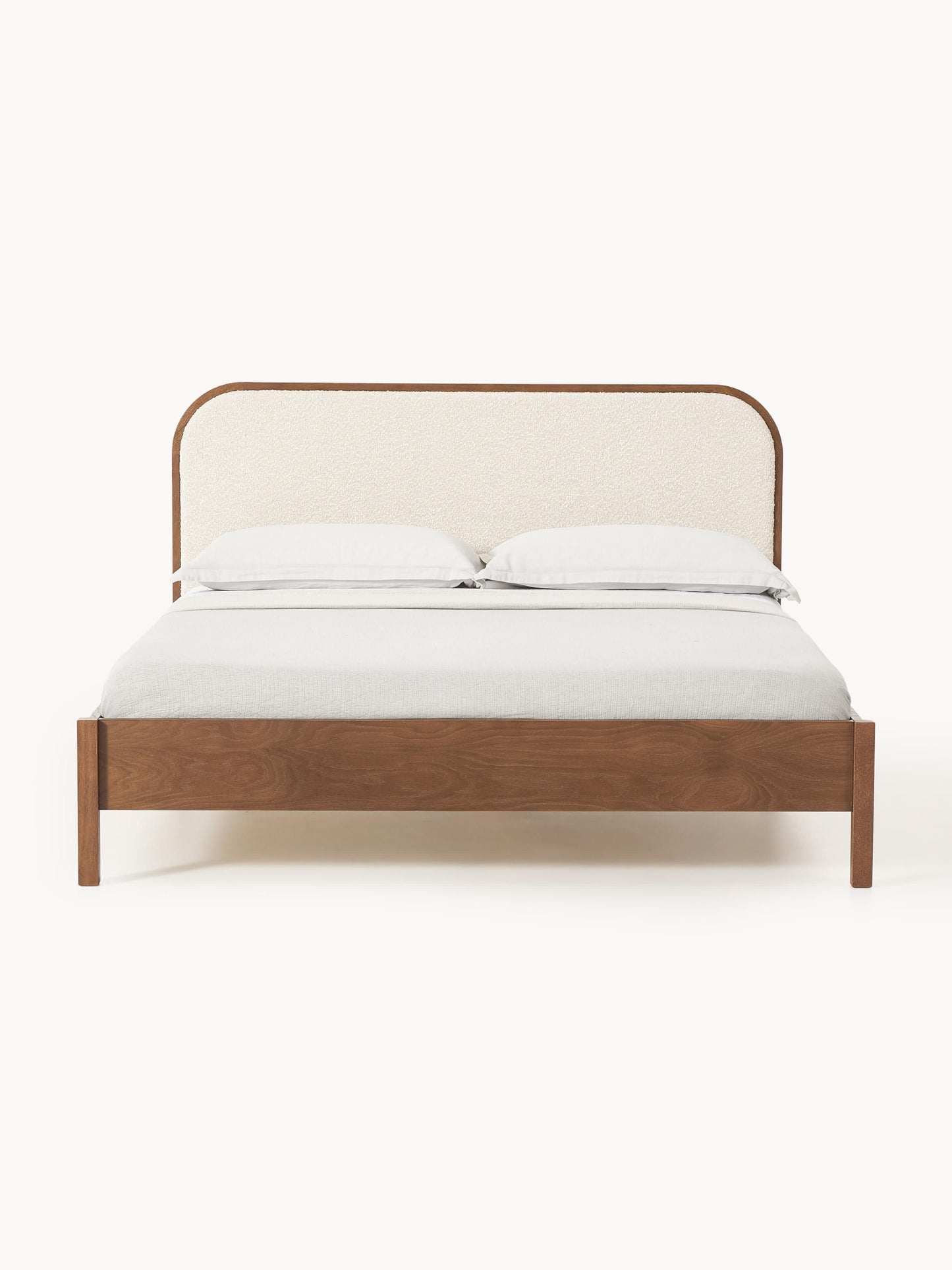 Jones Wooden Bed with Bouclé Headboard