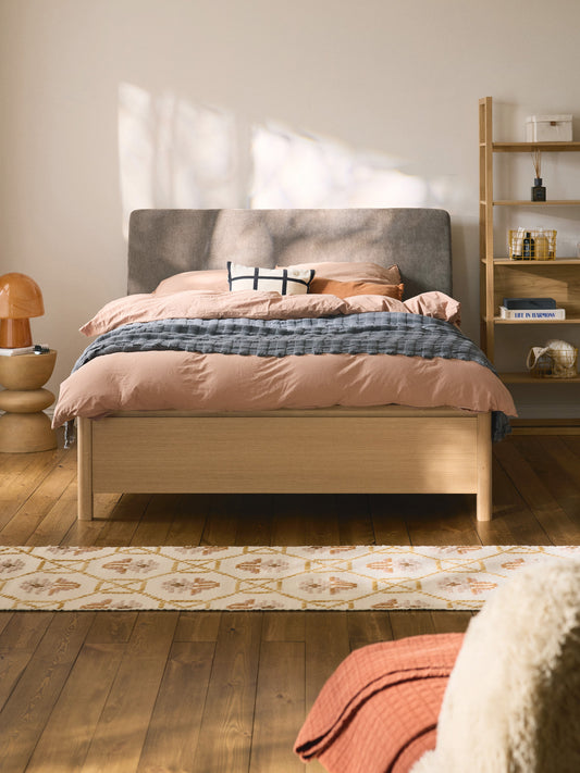 Santiago Wooden Bed with Upholstered Headboard and Drawers