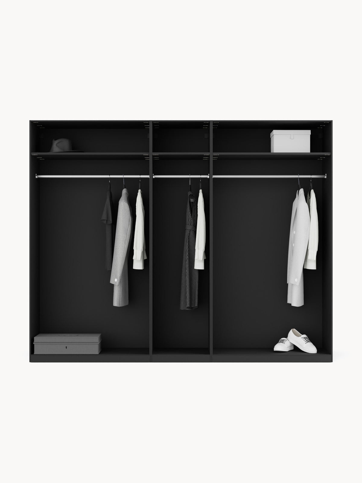 Leon Modular Hinged-Door Wardrobe, 250 cm Wide, in Various Sizes