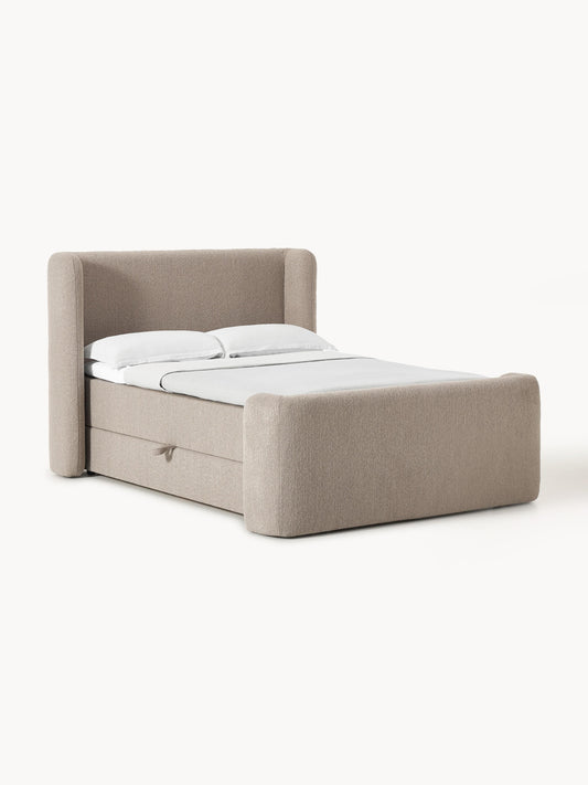 Perla Bouclé Box Spring Bed with Storage