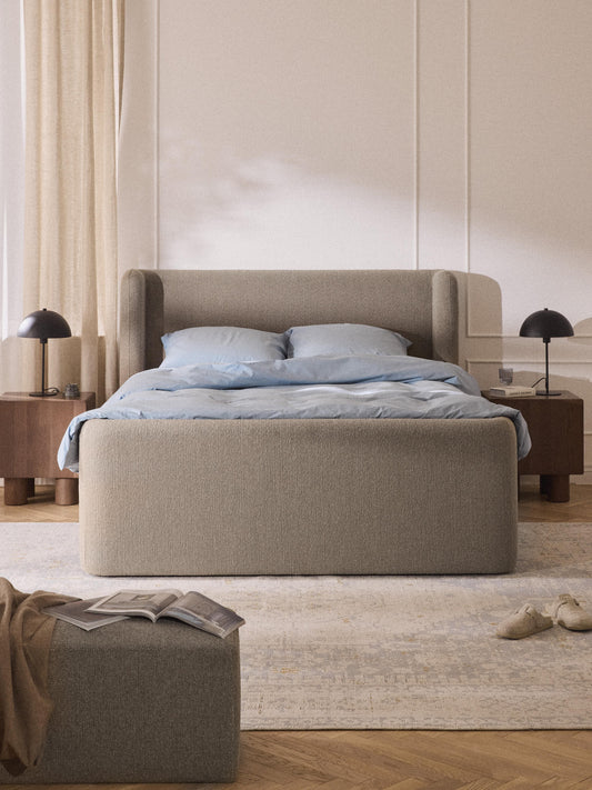 Perla Bouclé Box Spring Bed with Storage