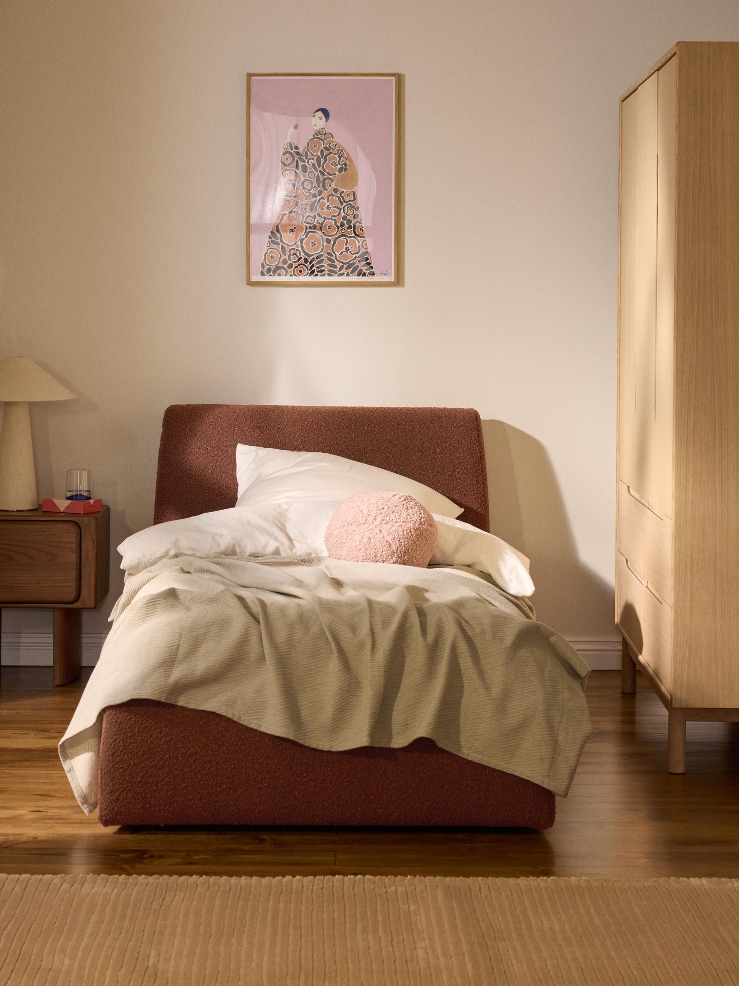Cloud Bouclé Single Bed with Storage