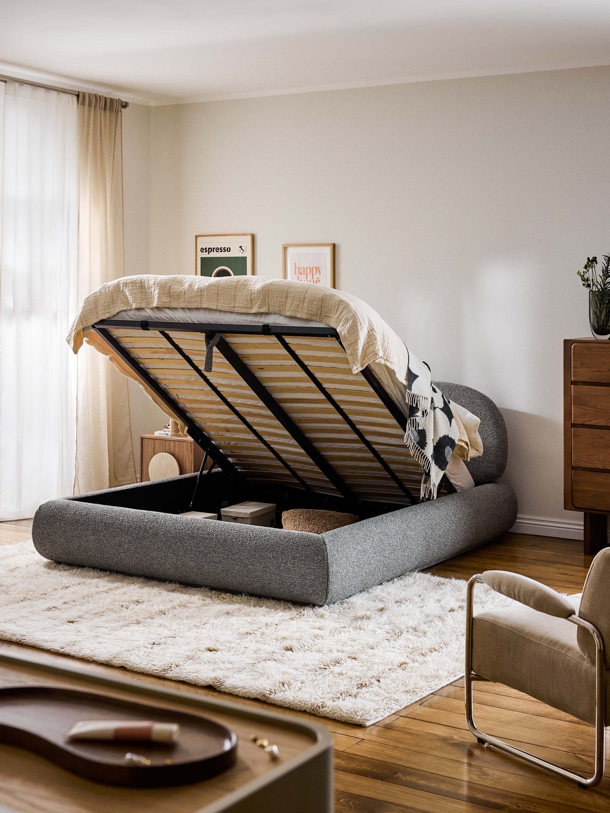 Alba Bouclé Upholstered Bed with Storage