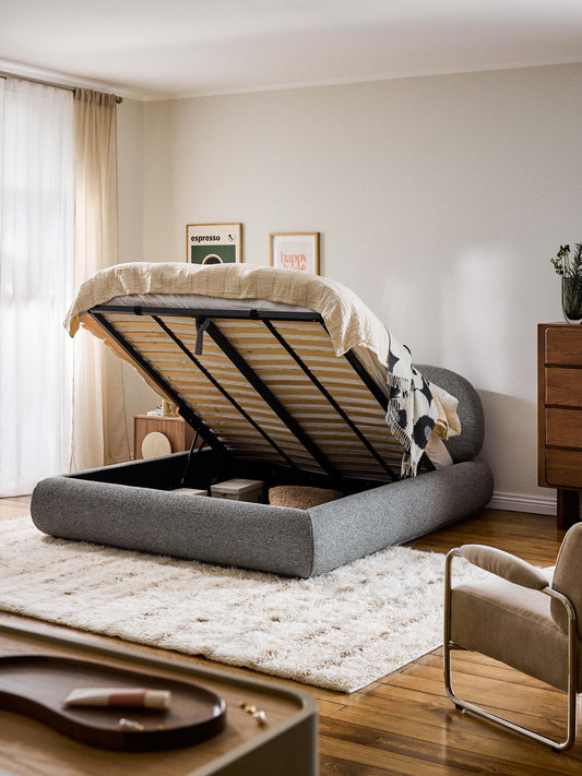 Alba Bouclé Upholstered Bed with Storage