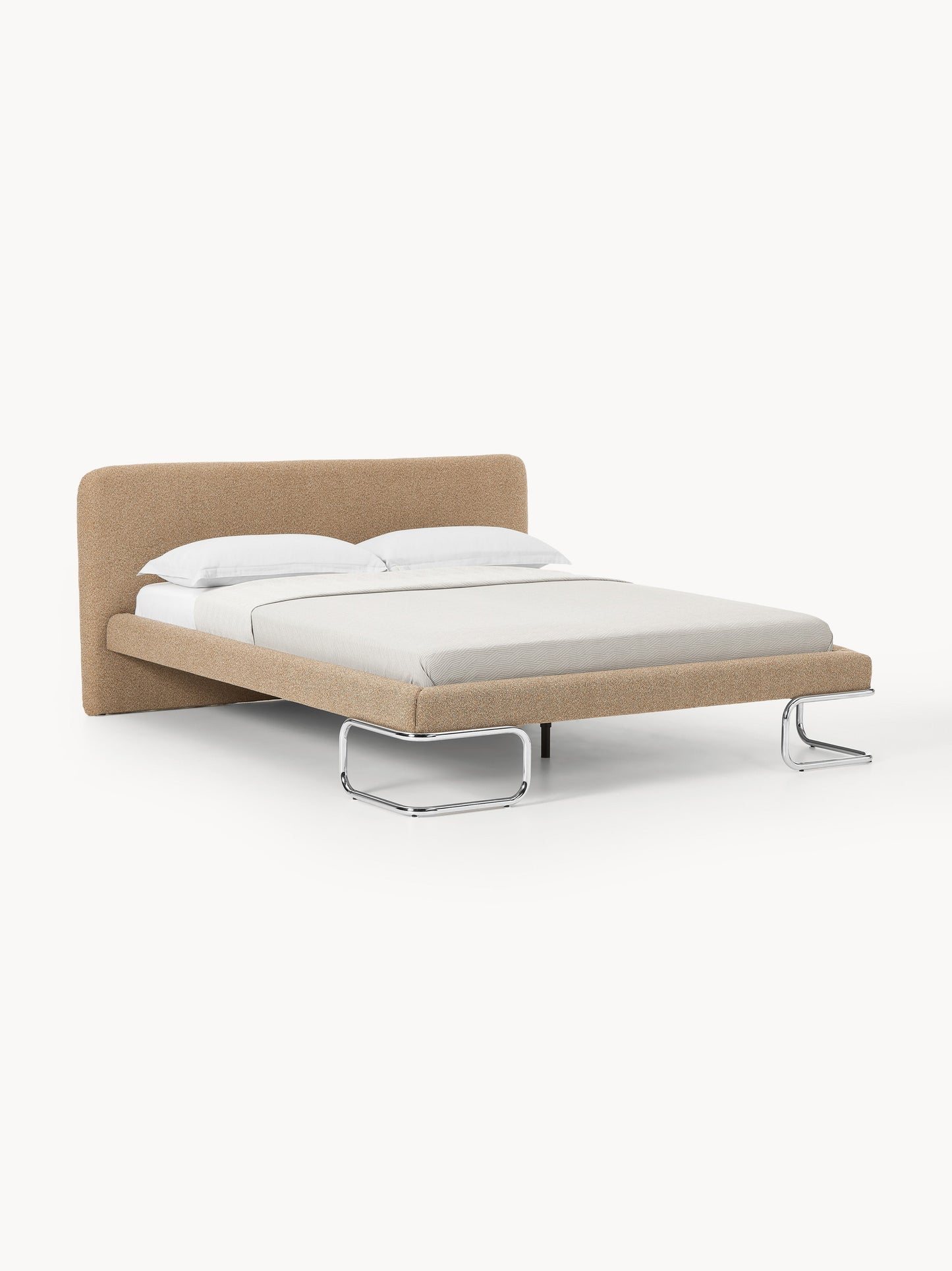 Olina Bouclé Upholstered Bed with Metal Legs