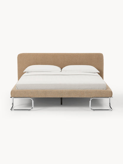 Olina Bouclé Upholstered Bed with Metal Legs