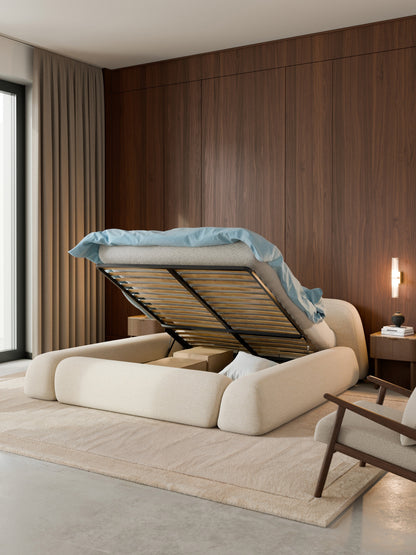 Wolke Bouclé Upholstered Bed with Storage