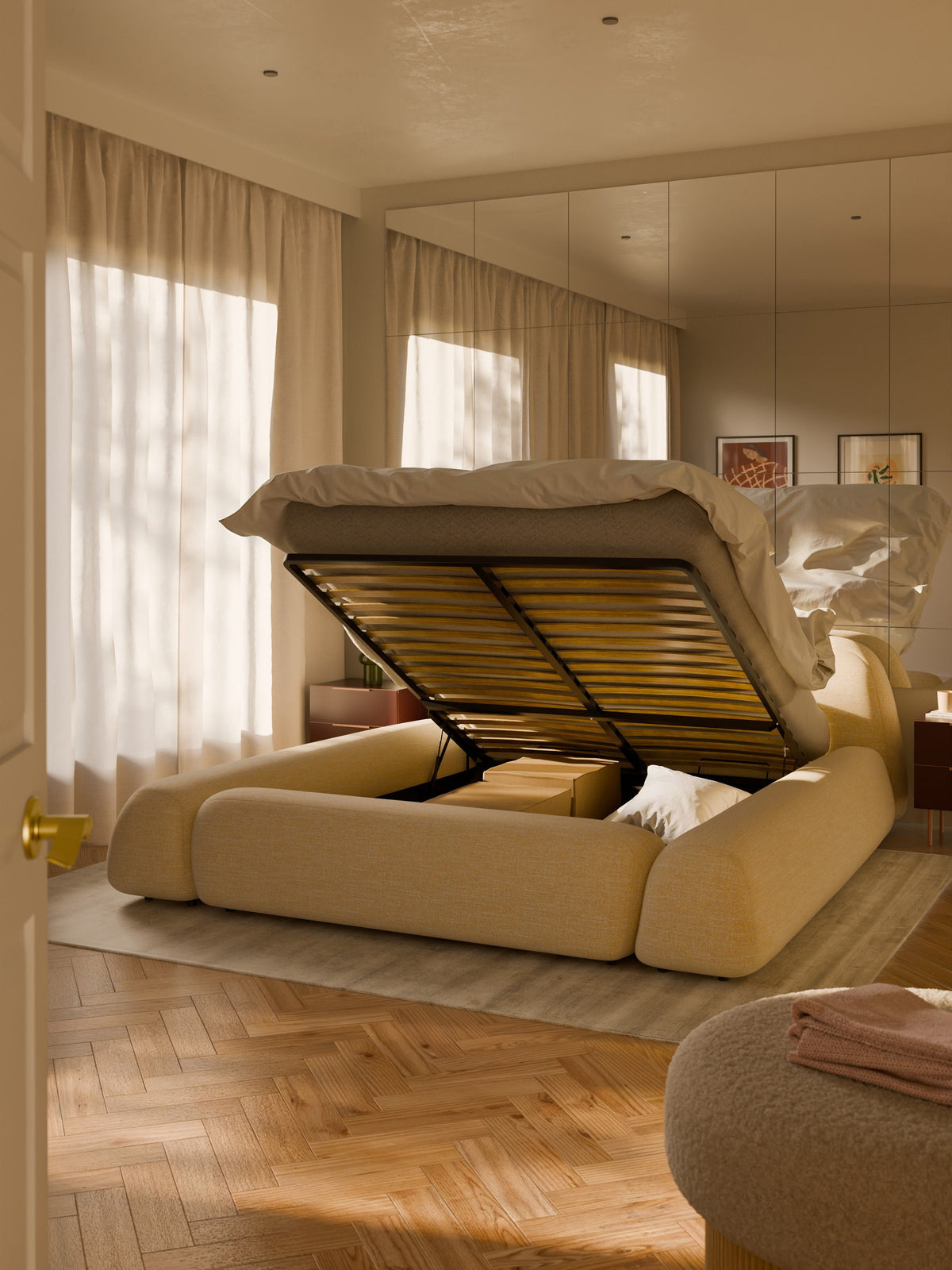 Wolke Bouclé Upholstered Bed with Storage