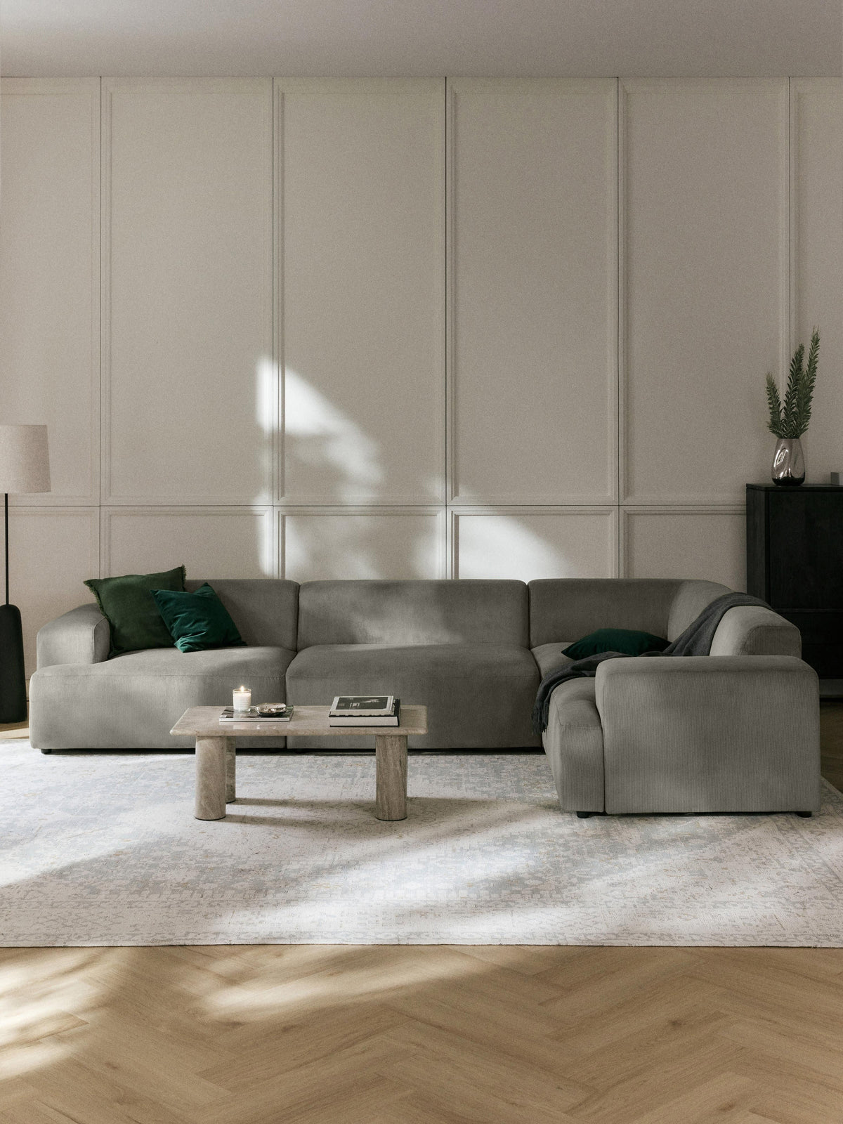 Melva Large Corduroy Corner Sofa (4-Seater)