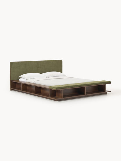 Clark Wooden Bed Frame with Bench and Side Shelves