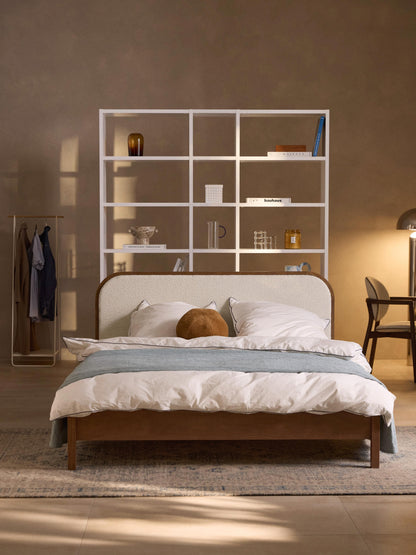Jones Wooden Bed with Bouclé Headboard