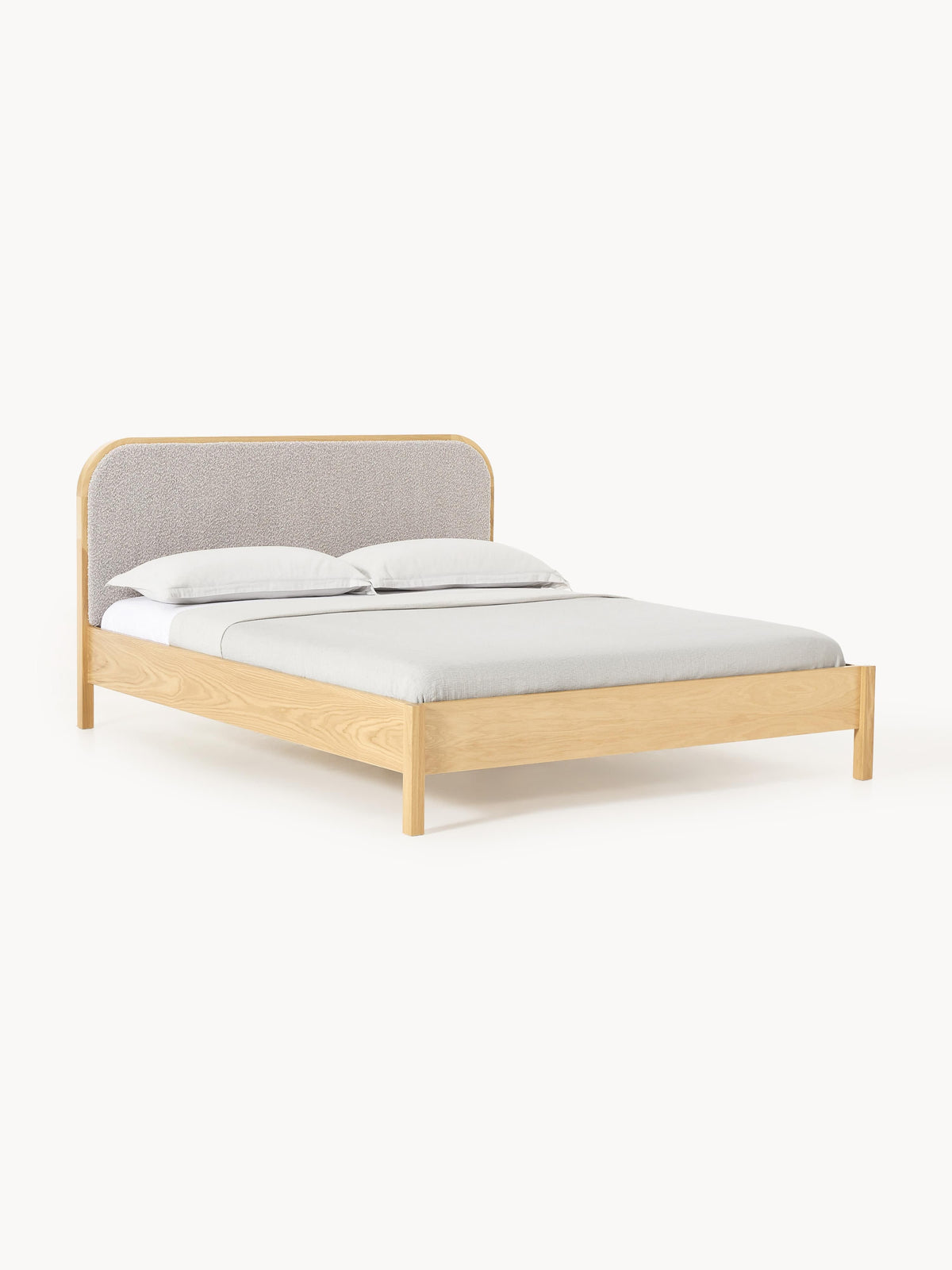 Jones Wooden Bed with Bouclé Headboard