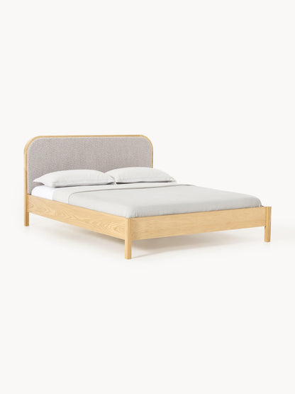 Jones Wooden Bed with Bouclé Headboard