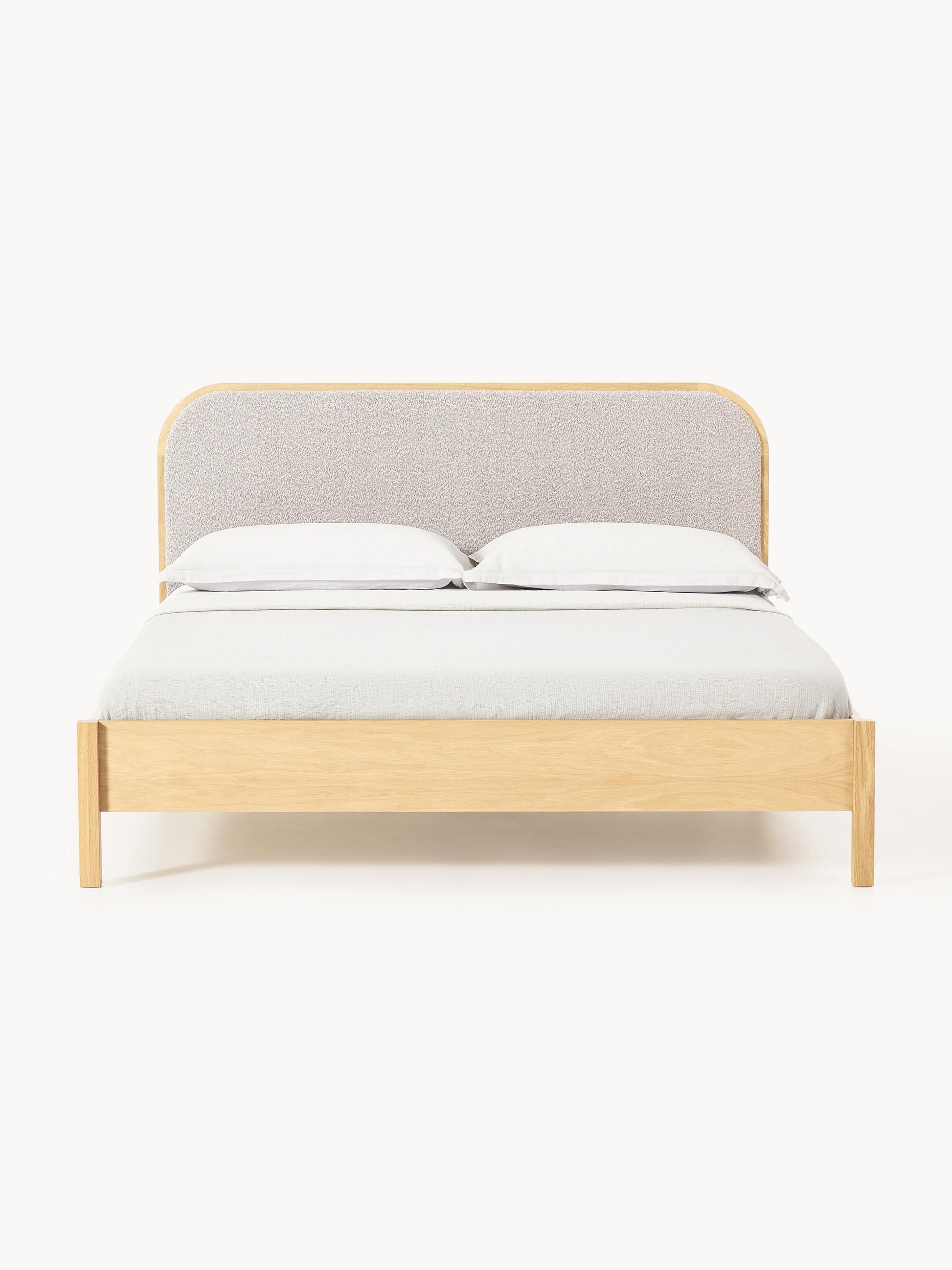 Jones Wooden Bed with Bouclé Headboard