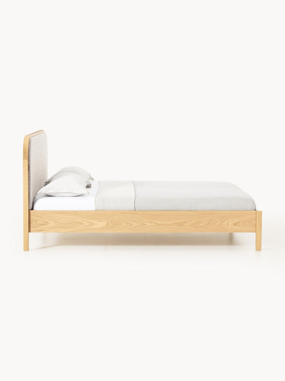 Jones Wooden Bed with Bouclé Headboard