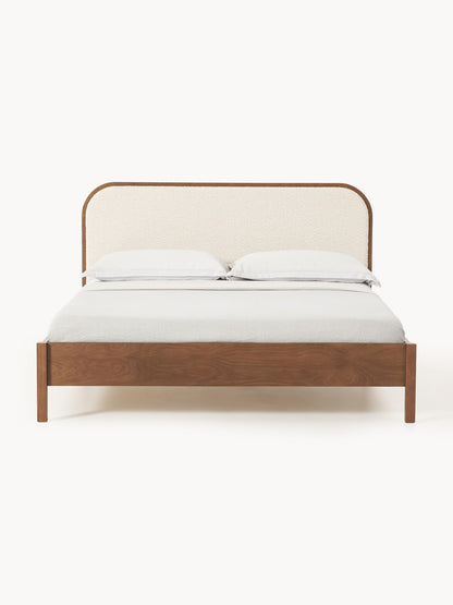 Jones Wooden Bed with Bouclé Headboard