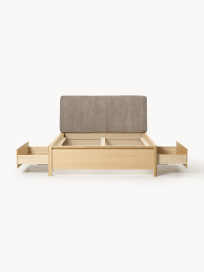 Santiago Wooden Bed with Upholstered Headboard and Drawers