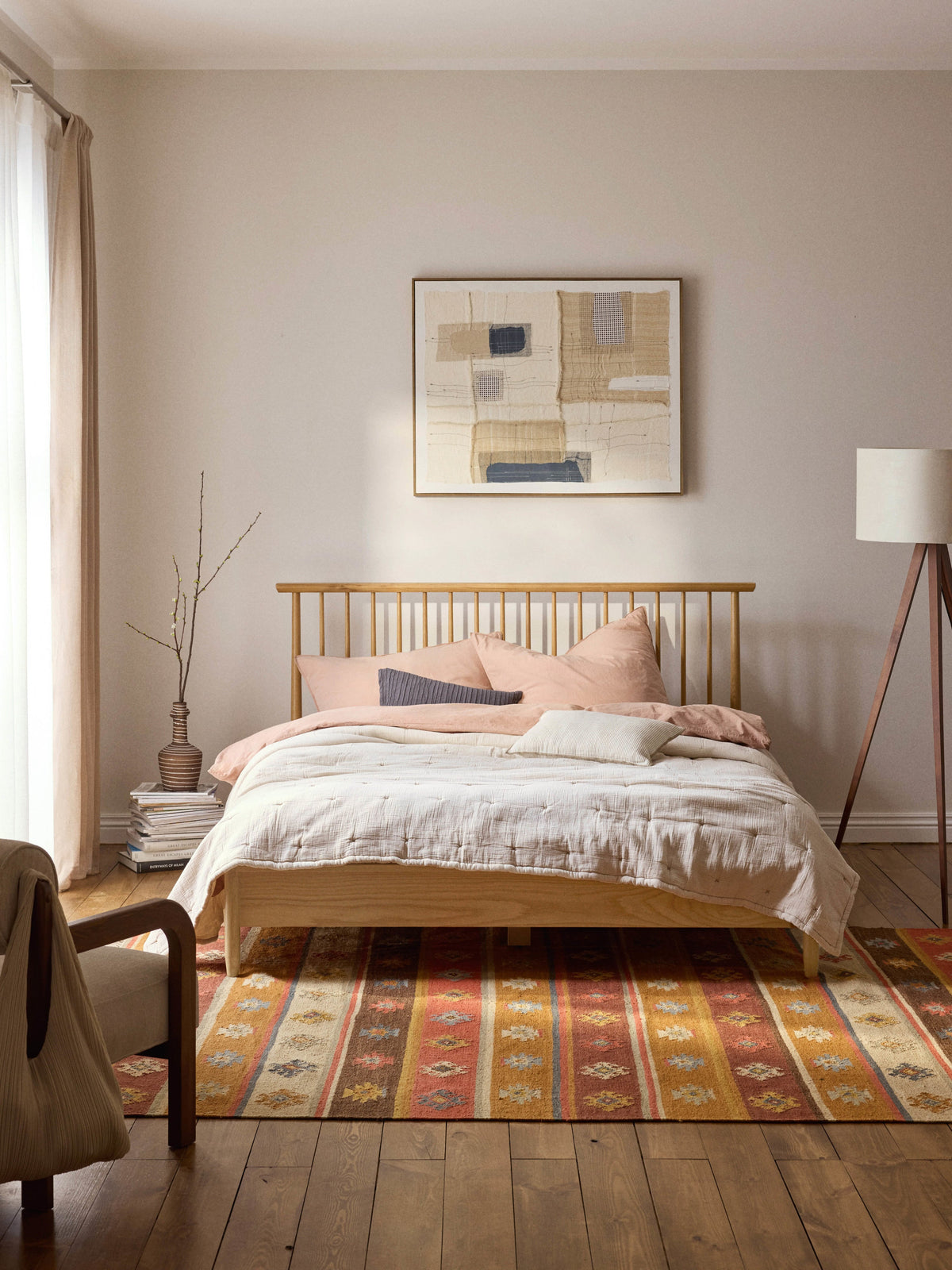 Windsor Wooden Bed with Pine Headboard