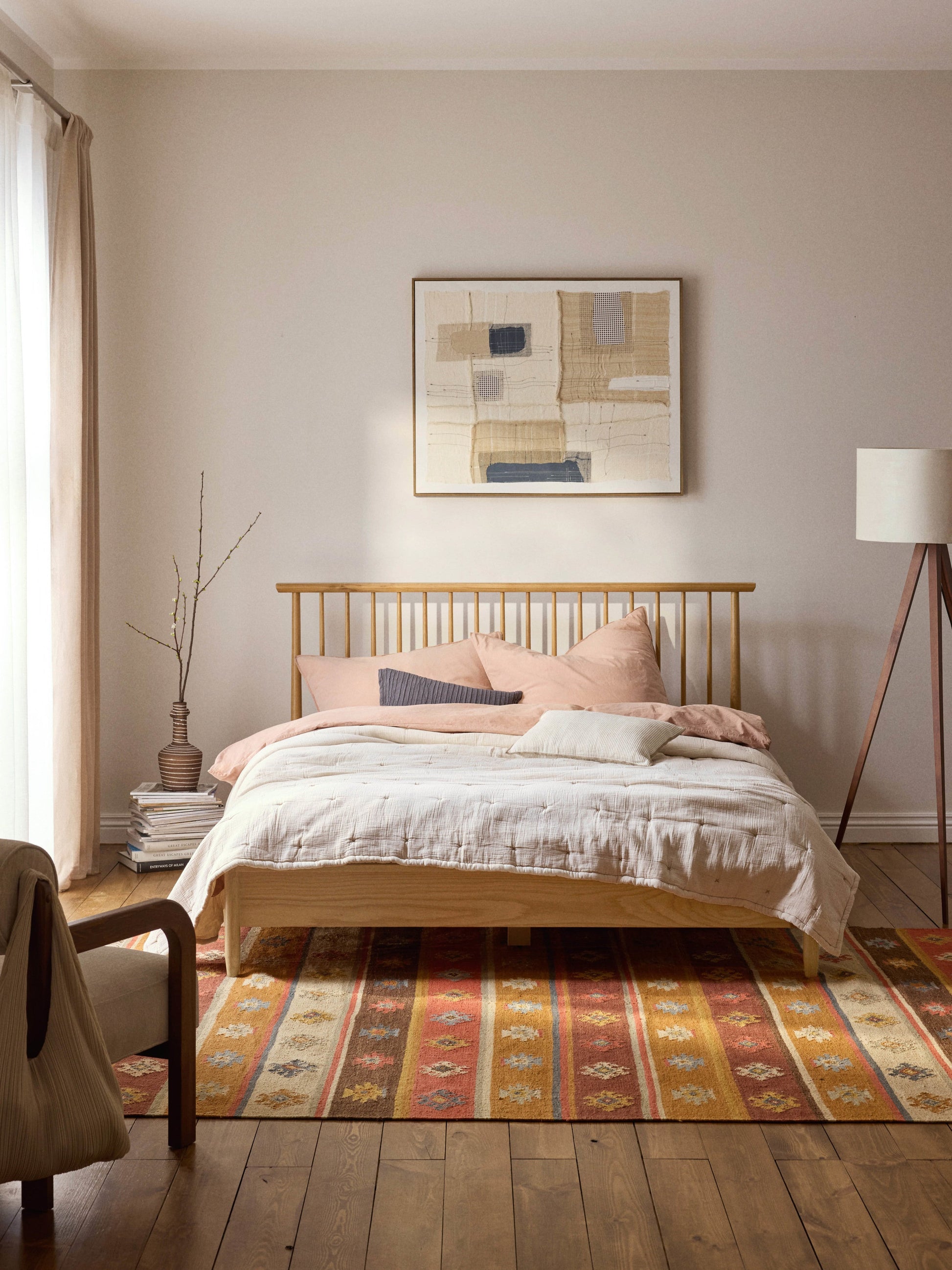 Windsor Wooden Bed with Pine Headboard