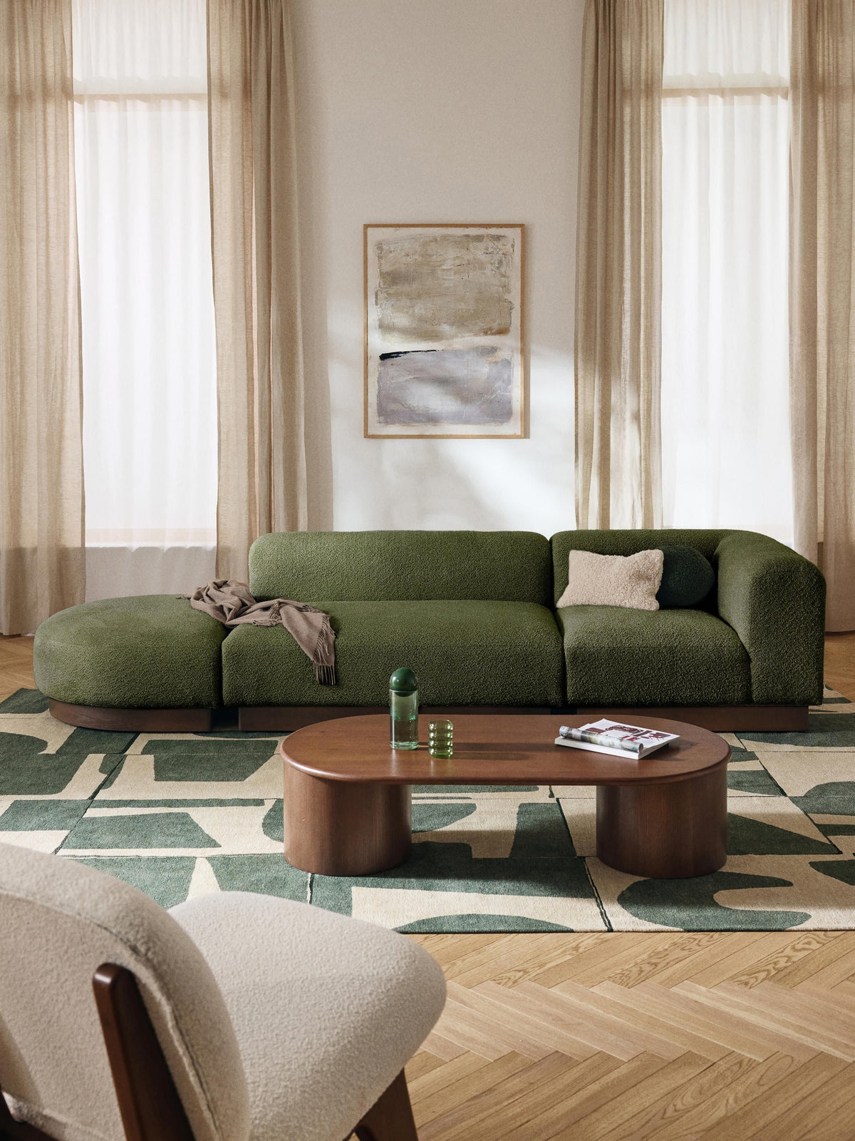 Natalie Modular Ottoman in Teddy Bouclé with Stool (Left/Right)