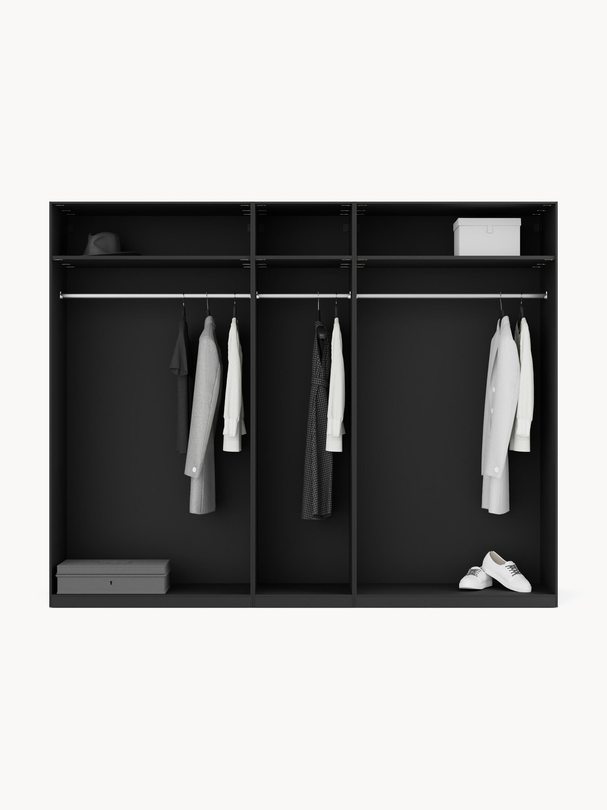 Leon Modular Hinged-Door Wardrobe, 250 cm Wide, in Various Sizes
