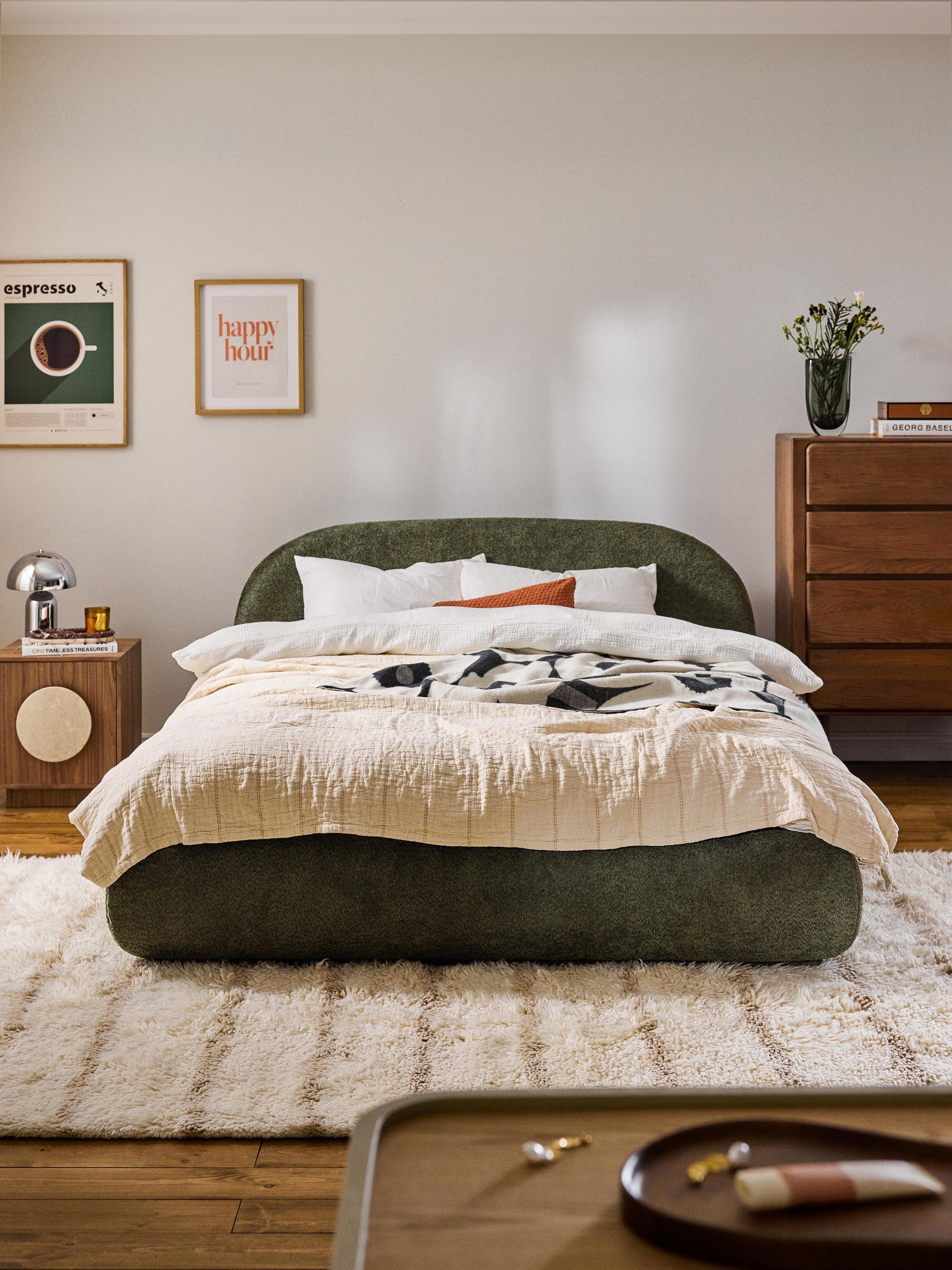 Alba Upholstered Bed in Teddy Bouclé