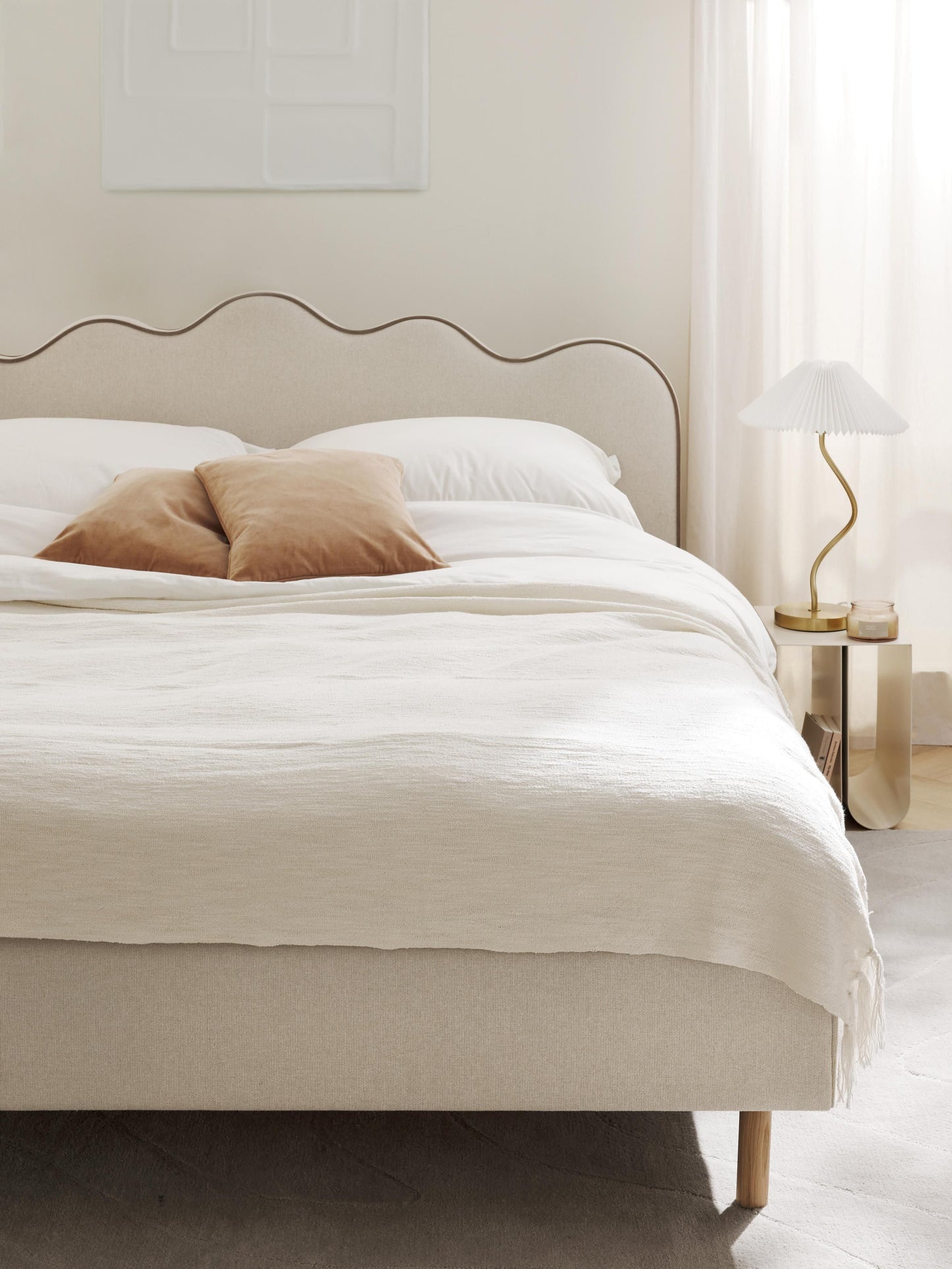 Romy Upholstered Bed with Wavy Headboard
