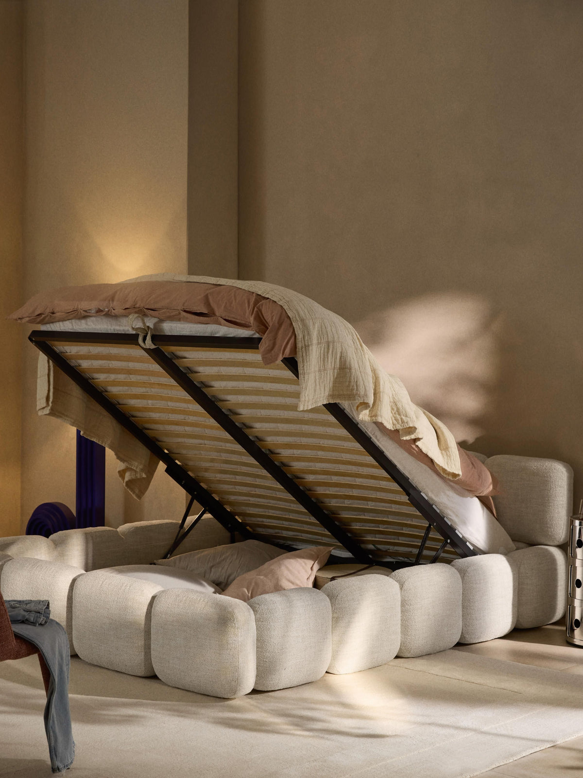 Tayla Upholstered Bed in Bouclé with Storage