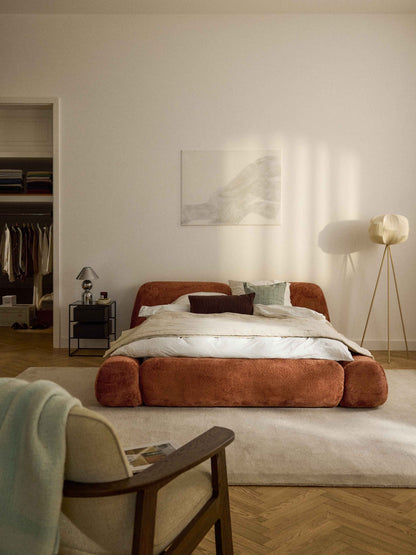 Wolke Upholstered Bed in Teddy Bouclé with Storage