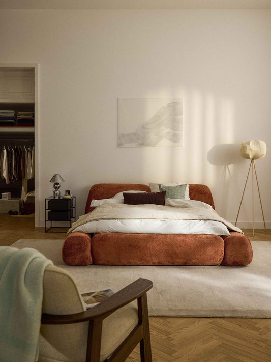 Wolke Upholstered Bed in Teddy Bouclé with Storage