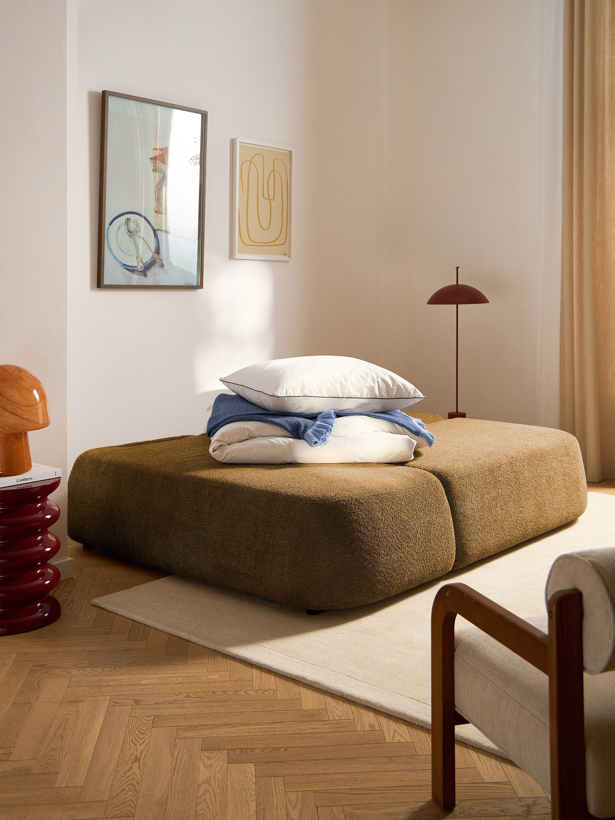 Pao Sofa Bed in Teddy Bouclé with Storage