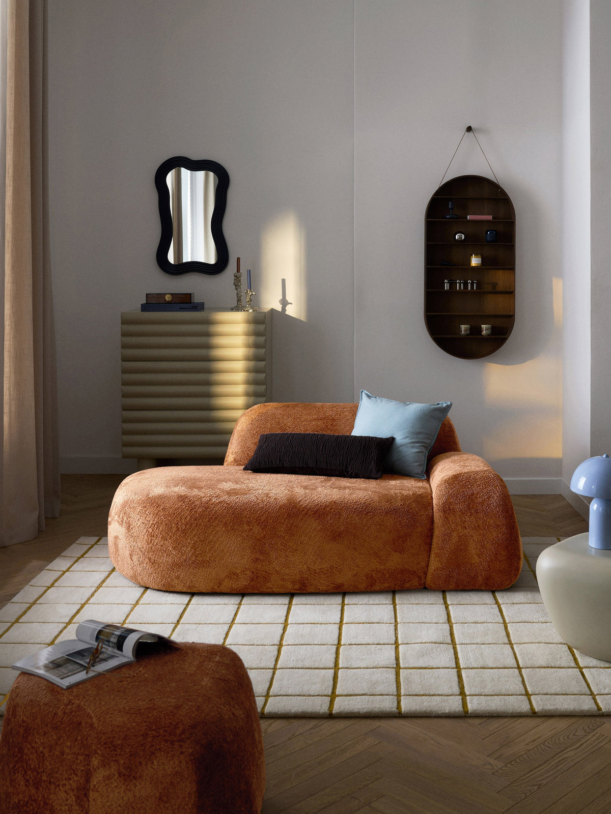Wolke Teddy Bouclé Sofa (2-Seater) with Chaise Longue